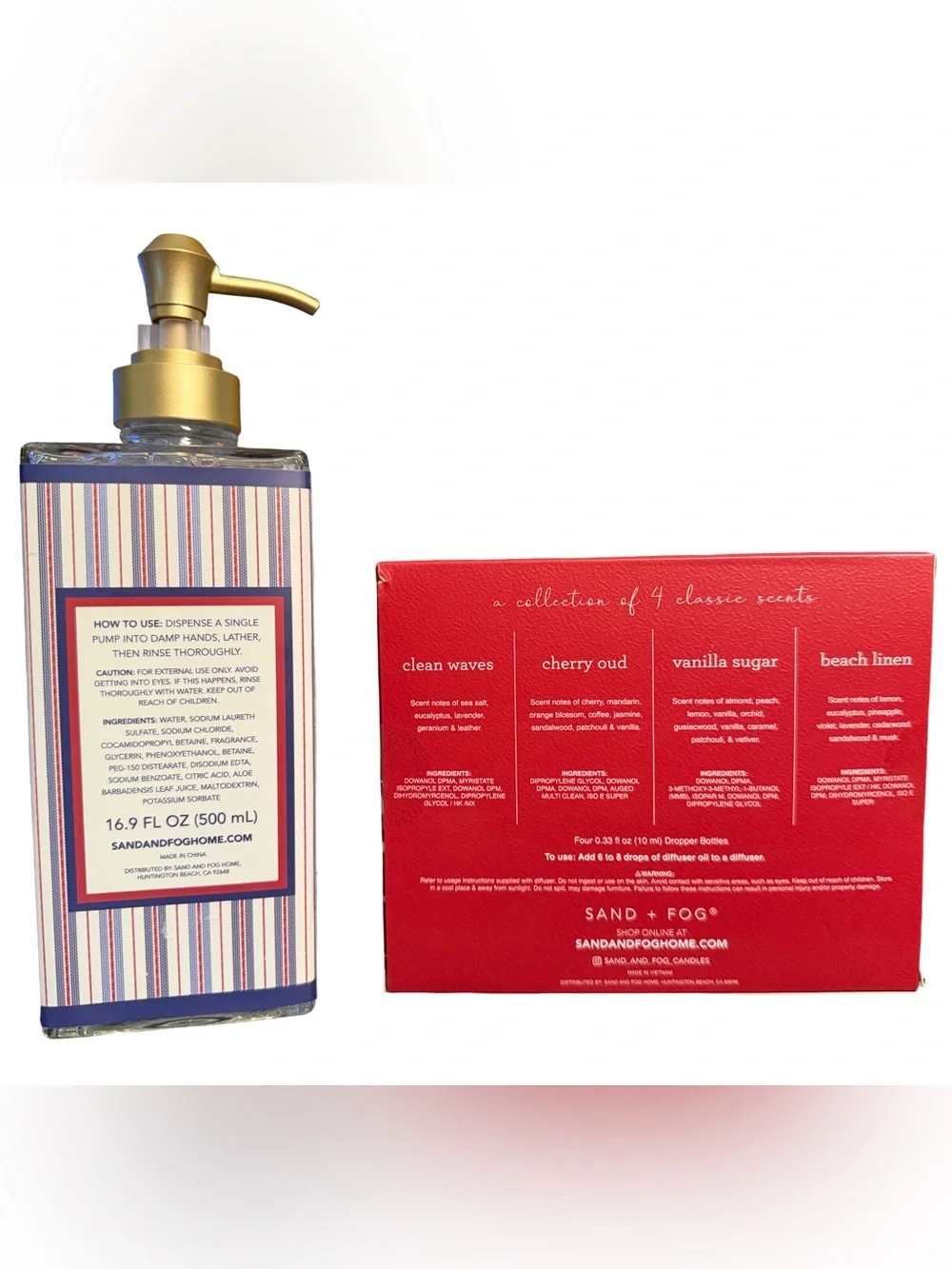 Sand + Fog NWT California Beach House Hand Soap & 4 Pc Diffuser Oil Set